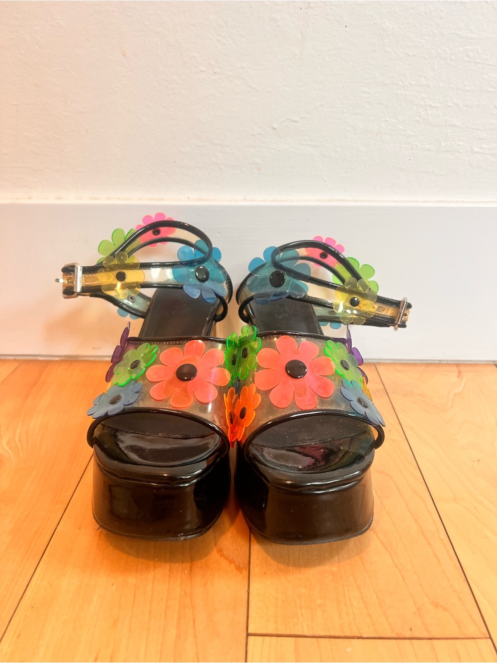 dELiA*s Black Platform Sandals with Rainbow Flower Accents - Picture 2 of 5